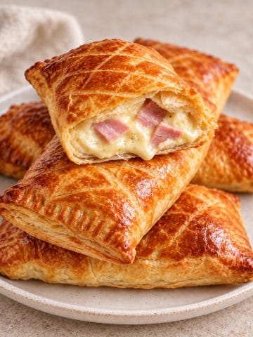 Friands jambon fromage et béchamel sur une assiette blanche.